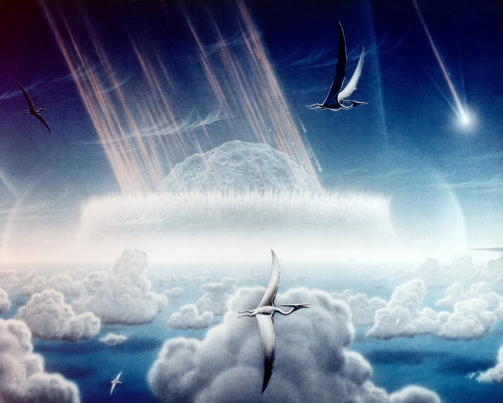 The Chicxulub impact — the asteroid striking, sky on fire