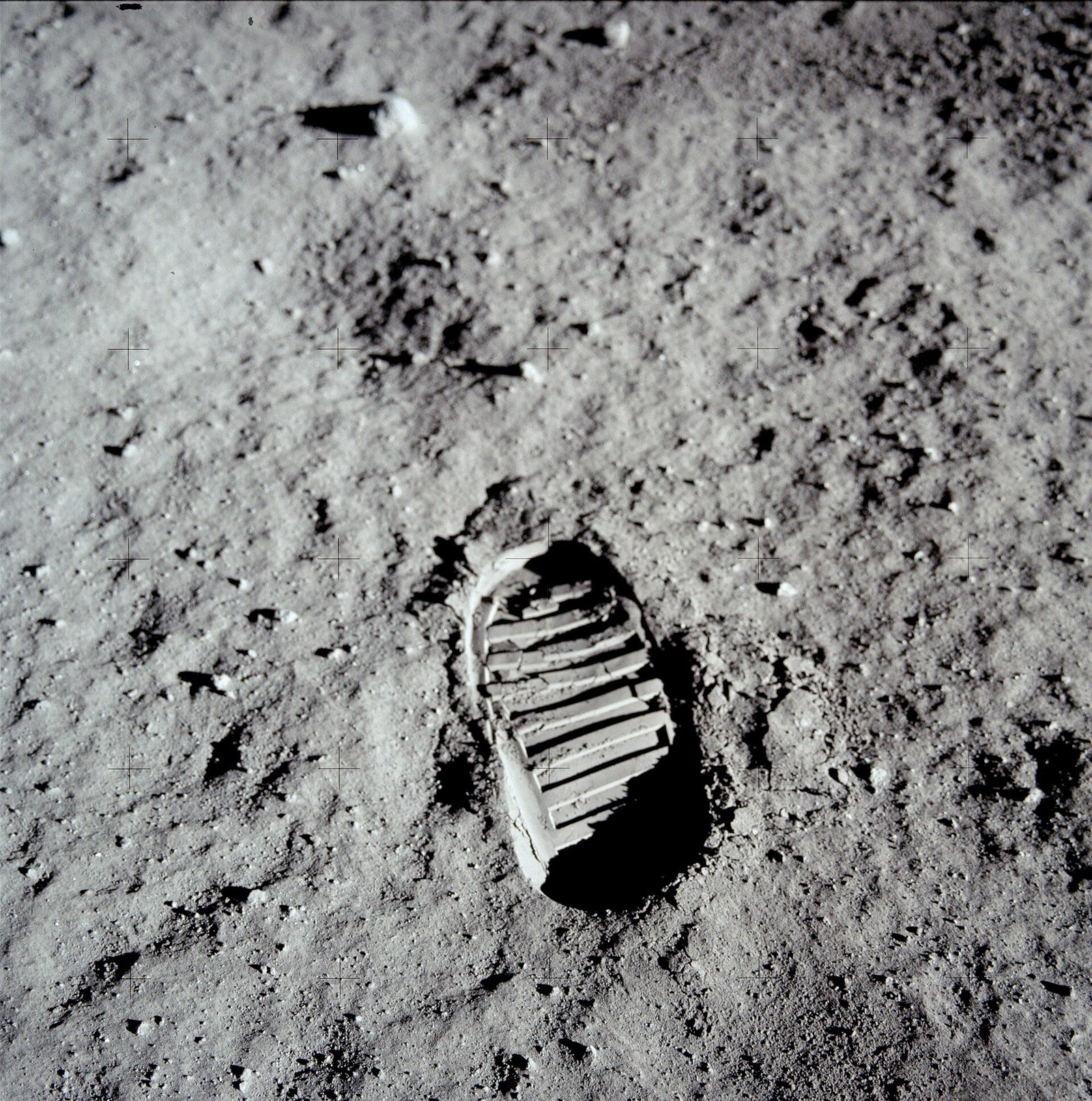 Apollo 11 — a bootprint in lunar dust